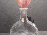 a glass vase with a flower in it on a table
