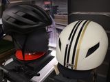 a helmet and a helmet on display in a store