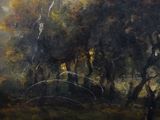 an image of a painting of a horse in a wooded area