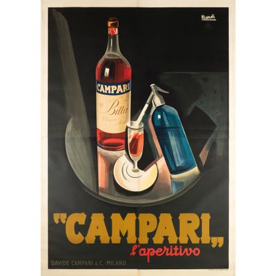 Campari, l'apéritif" [Noir]. Affiche Lithographie [Toile]