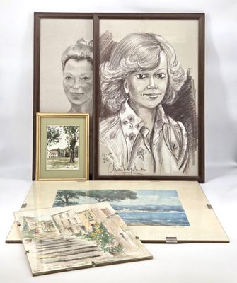 LOT. Réunion de cinq cadres dessins et une litho.