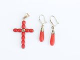 pair of coral and silver cross earrings