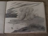 a drawing of a large cloud coming out of the sky