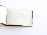 an open book with a drawing of a bird on it