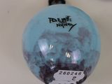 a blue ball with a black and white design on it