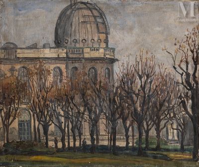 painting of a large building with a dome on top of it