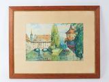an image of a painting of a bridge over a body of water