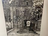 drawing of a house with a gate in front of it