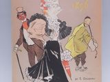 un livre sur lequel figure le dessin d'une femme en robe et d'un homme portant un haut-de-forme