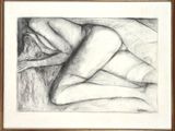 drawing of a nude woman laying on a bed in a frame