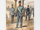 an old picture of a group of men in uniform standing next to each other