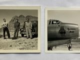 two black and white photos of men standing in front of a plane