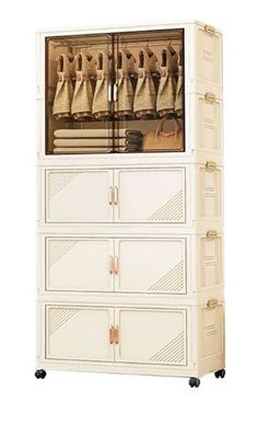 an image of a white dresser with a glass door