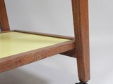 an image of a wooden table with a yellow top