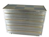 silver and gold chest of drawers with checkered glass top
