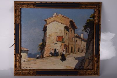 une photo d'un tableau représentant un bâtiment accroché au mur