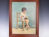 peinture d'une femme assise sur une chaise et lisant un livre