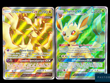 two pokemon cards, one with a yellow and green design, one with a yellow and green design