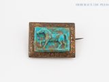 an image of a picture of a horse and rider on a turquoise background