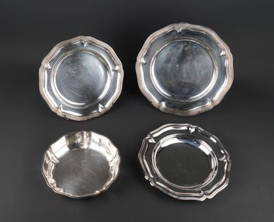 three silverplated ashtrays and two silverplated ashtrays