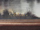 an image of a painting of a river with trees in the background