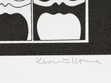 a black and white drawing of a window with a mustache and moustache on it