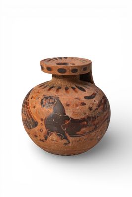 Aryballos EN Terre Cuite D'Etrusco-Corinthe Avec Lion ET Ois…