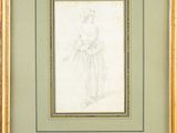 le dessin d'une femme en robe blanche tenant une fleur à la main