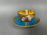 a cup and saucer with a painting on it