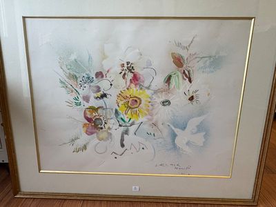 Ludovic Klimek, bouquet de fleurs, aquarelle signée en bas à…
