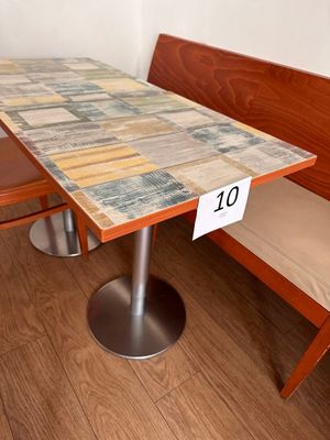 14 tables 2 couverts mélaminé, pied métal, plateau décor boi… - Photo 1