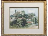 an image of a painting of a castle on top of a hill