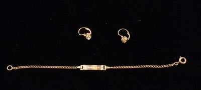 an image of a gold bracelet and earring set on a black background