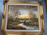 a painting on the wall of a room with a painting on it