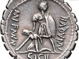 an image of a coin with a man holding a sword