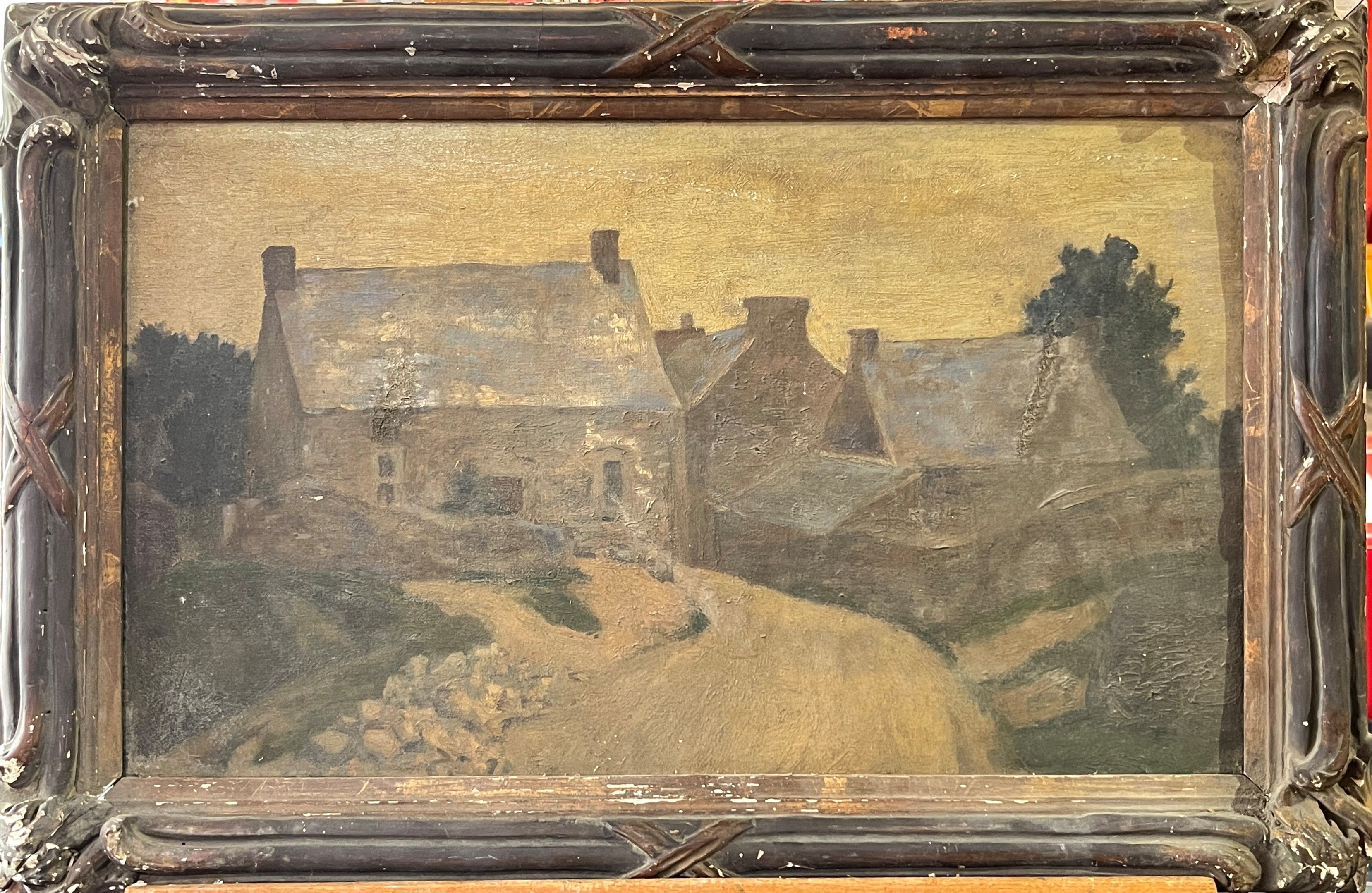 Attribué à Eugène Léon LHOES dit L'HOEST (1874 - 1937). Chaumière. Huile sur toile. 35 x 55 cm. Accidents et restaura...