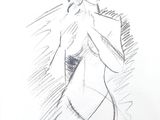 drawing of a woman in a white dress holding her hands to her chest