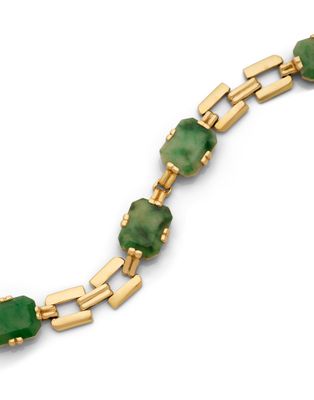 un bracelet à maillons en jade vert et or