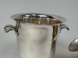 a silver cup with a spoon in it and a spoon next to it