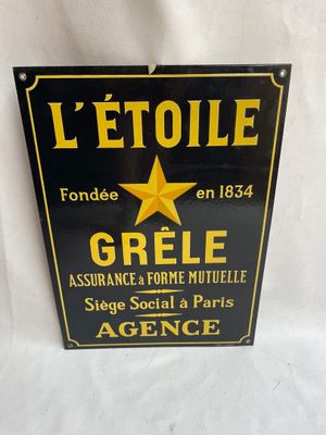 Enseigne métallique française vintage « L'Étoile Greee Assurance & Forme Muelle »