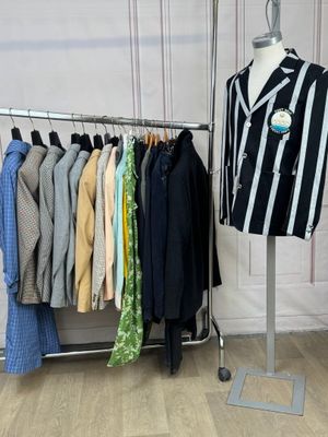 une photo d'un portemanteau sur lequel sont suspendus divers vêtements