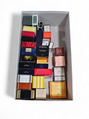 a white box with many different types of cards in it