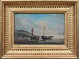 a picture of a painting of a boat in the water