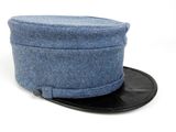 a blue hat with a black hat on top of it