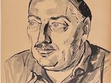 dessin représentant un homme moustachu, en noir et blanc