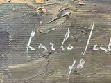 a close up of a painting with writing on it