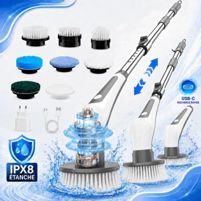 une image représentant un ensemble de brosses de nettoyage et de brosses sur fond bleu