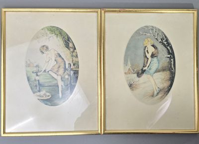 Paire de gravures représentant deux élégantes.