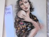 a drawing of a woman with a scarf on a table