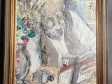 a picture of a painting of an old man sitting at a table